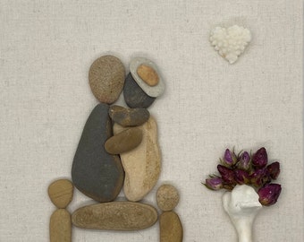 Couple Pebble art, Valentine pebble art, family pebble art, Wife gift, husband gift, parents or grandparents personalized frame art.