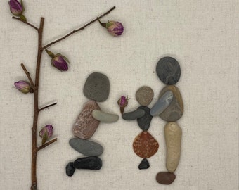 Pebble Art Picture Mother’s Day, Family Pebble Art Picture, Mom's Gift, Grandma Gift