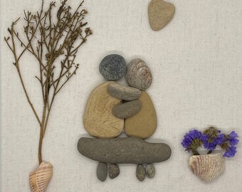 Couple Pebble art, Valentine pebble art, family pebble art, Wife gift, husband gift, parents or grandparents personalized frame art.