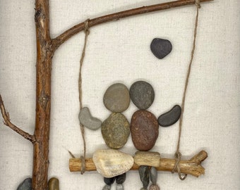 I love Swinging Pebble Art, Couple pebble Art Picture, Family Pebble Art Picture, Anniversary Gift, Wife Gift, Husband Gift.