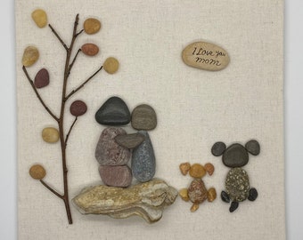 Mother’s Pebble Art Frame, family pebble Art,