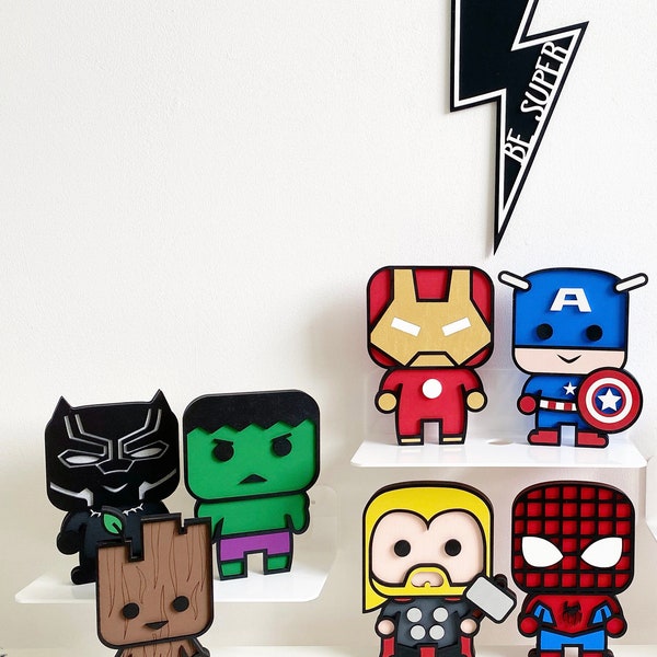 Wooden Superhero Inspired Characters / Ornaments • Boys / Girls Bedroom / Room Shelf Decor / Accessories