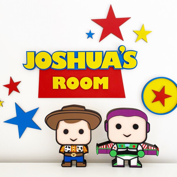 Wooden Toy Story personalised name room door plaque / sign - boys / girls bedroom wall decor