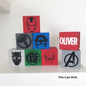 Wooden Superhero Inspired Decor Blocks • Boys / Girls Super Hero Bedroom Ornament