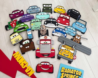 Wooden free standing / wall mounted Cars characters / ornaments - boys / girls bedroom decor