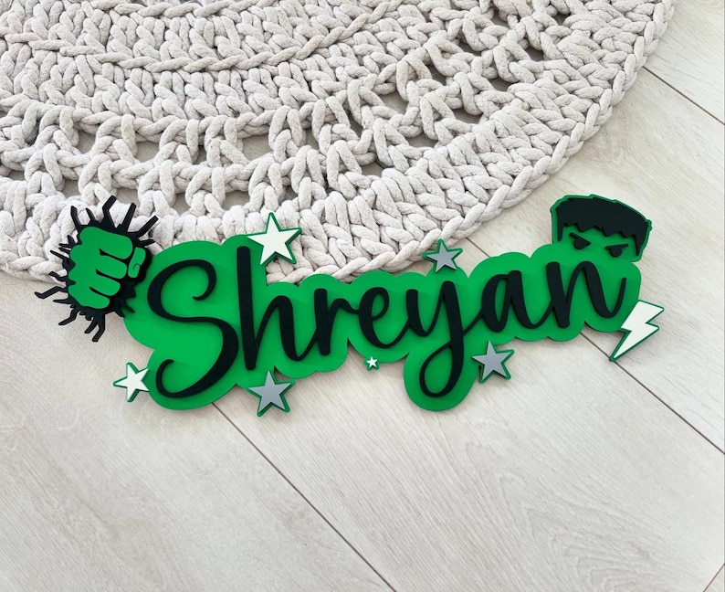 Wooden Spiderman / Hulk Inspired Layered Name Plaque Boys / Girls