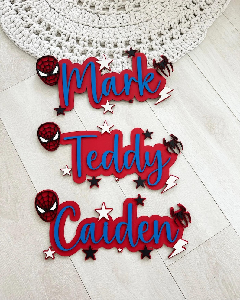 Wooden Spiderman / Hulk Inspired Layered Name Plaque Boys / Girls