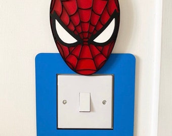 Wooden Spider-Man light switch surround - boys / girls bedroom decor accessories