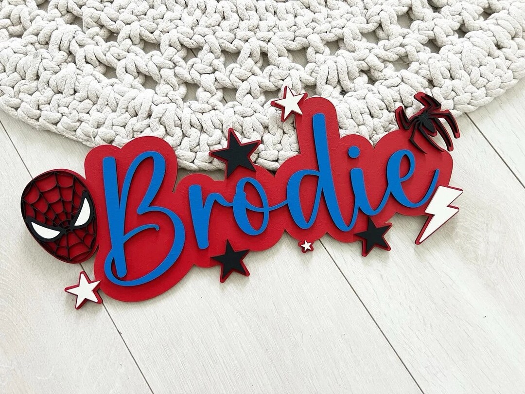 Wooden Spiderman / Hulk Inspired Layered Name Plaque Boys / Girls