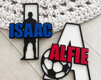Wooden Football Name / Initial Plaque / Sign • Girls / Boys Bedroom Door / Wall Decor / Accessories