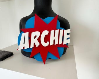 Wooden Superhero / Comic Book Theme Personalised Name Plaque / Sign • Boys / Girls Bedroom Decor