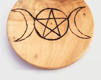 Small Triple Moon Wooden Disk - Altar Item
