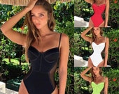 Sexy One Piece Swimsuit Women Solid Swimwear Women Monokini Push Up Swimsuit Bandage Bathing Suit Thong Swimwear Mesh Monokini