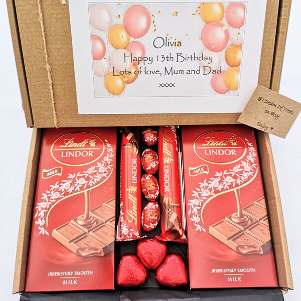 Personalised Lindt Lindor Chocolate Gift Box : Birthday, Easter, Mothers Day, Friendship, Anniversary, Get Well Soon. Him/Her.