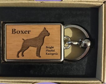 Boxer Dog keyring,wooden inserts