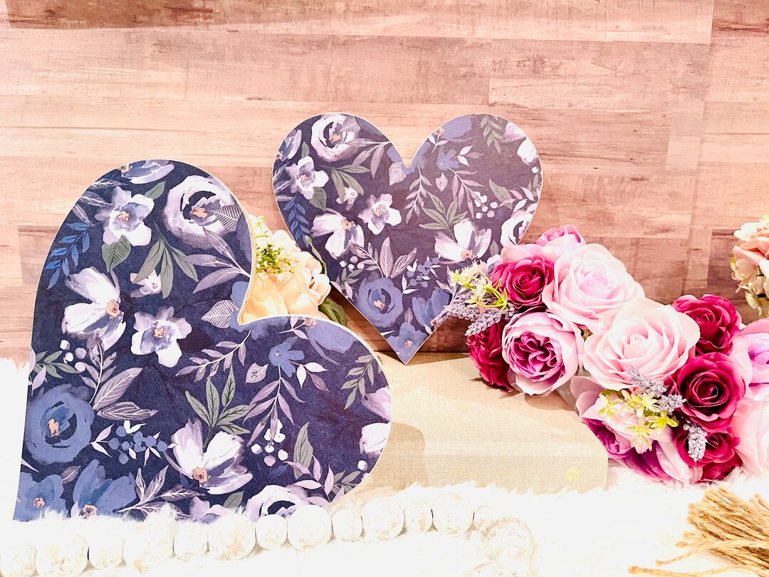 Blue and White Floral Heart Wood Art Etsy