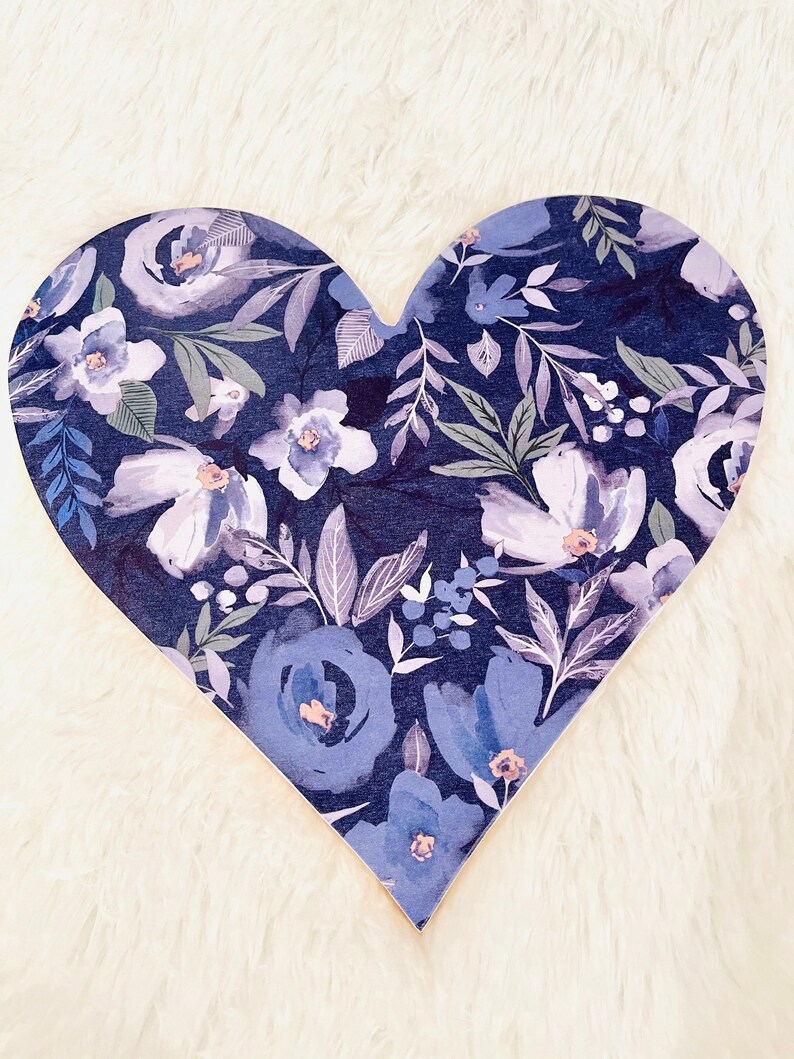 Blue and White Floral Heart Wood Art Etsy