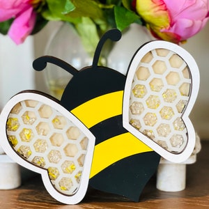 Bumble Bee Shaker Yellow - Wood Art with Acrylic - Tiered Tray Decor