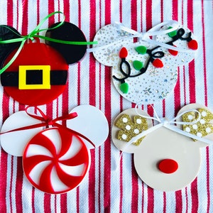 Mickey Ornament 4-Pack - Christmas Acrylic Art - Tiered Tray Decor