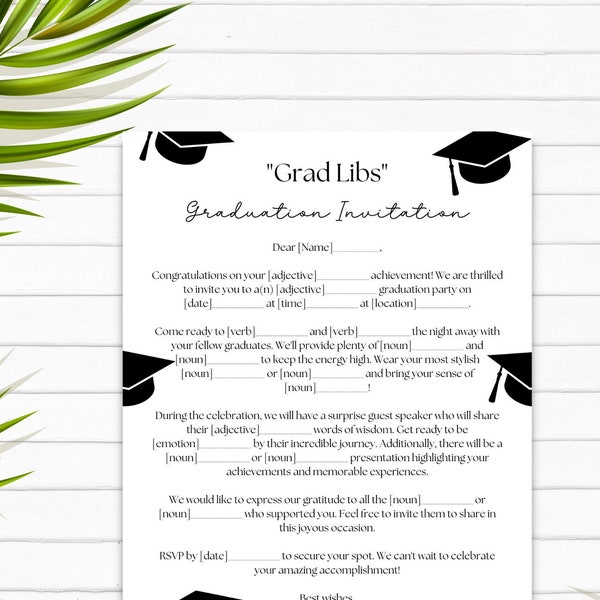 Grad Libs - Graduation mad lib advice cards in black, printable instant download, editable pdf