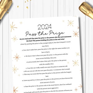 New Years Pass the Gift Game, New Years Trivia Game, New Years Eve Party, Adult Party Game, New Years Printable Game, New Years for Teens
