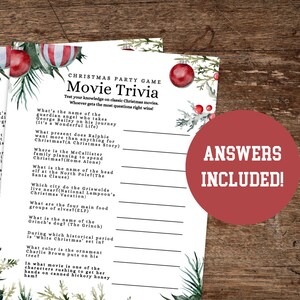Christmas Movie Trivia Game, Christmas Trivia Printable Games, Christmas Day, Fun Holiday Games, Christmas Party Games, Kids & Adults