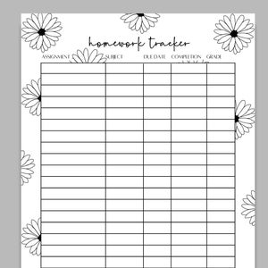 Afdrukbare opdrachttracker, wekelijkse huiswerkplanner, afdrukbare terug naar school, opdrachtplanner, schoolwerk organiseren. Studieplanner