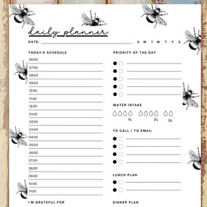 Hourly Daily Planner Printable, Hourly Planner,  Time Plan, Time Blocking Template, Work Day Schedule,  Planner Inserts, Printable planner