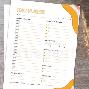 Daily Planner, Instant Download, Work From Home Planner, Personal Daily Planner, Productivity Planner, Daily Hourly Planner