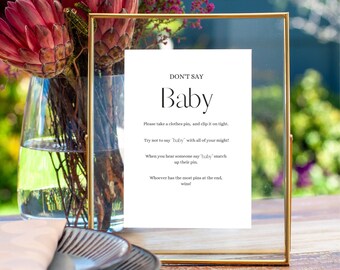 No digas juego de bebé, No digas bebé imprimible, No digas juego de baby shower, DESCARGA INSTANTE, Minimalista, Moderno, Letras a mano
