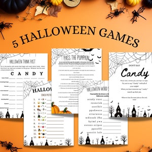5 Halloween Printable Games Bundle, Fun Spooky Activities, Games for the for Kids, for Adults, for Office, Digital Download, Halloween Party