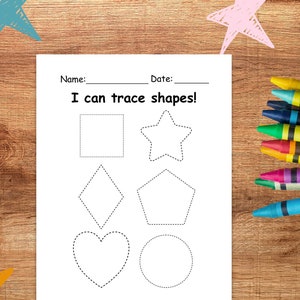 Preschool learning, Preschool Shapes, Trace The Shapes, Pre-k Curriculum Worksheets, Printable Preschool Activities, Preschool  Worksheets