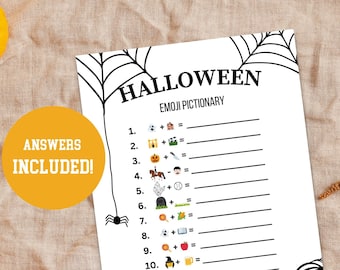 Halloween Emoji Pictionary Party Game, Halloween Picture Trivia Games for Kids & Adults, Fun Halloween Party Games, Emoji Games