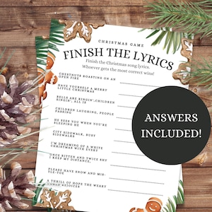 Christmas Party Finish the Lyric Game, Reindeer Funny Holiday Game, Printable Christmas Game, Christmas Party Game, Instant Download