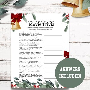 Christmas Movie Trivia Game, Christmas Trivia Printable Games, Christmas Day, Fun Holiday Games, Christmas Party Games, Kids & Adults