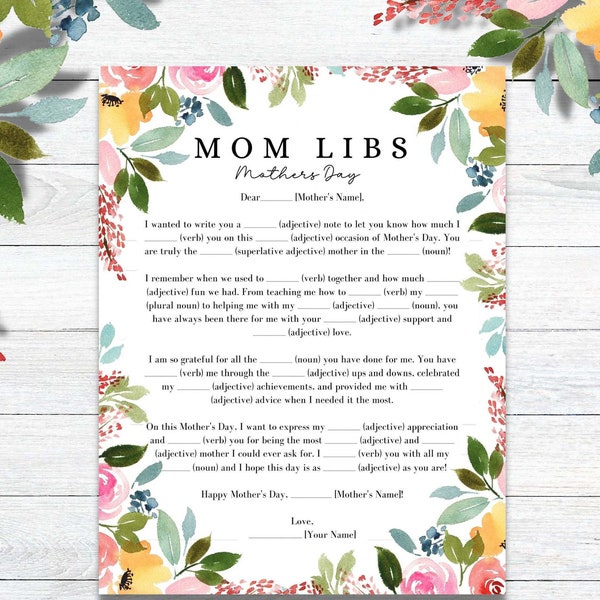 Mother's Day Mad libs | Mad libs | mother day game | Printable Mothers Day Party Game | Mothers day game | brunch games