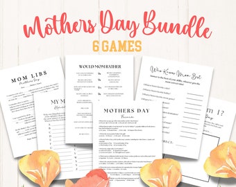 Printable Mother's Day Game Bundle, 6 games, Mothers Day Game, games for kids and adults, Printable Family Party Games, Mothers Day Games