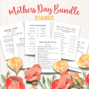 Printable Mother&#39;s Day Game Bundle, 6 games, Mothers Day Game, games for kids and adults, Printable Family Party Games, Mothers Day Games