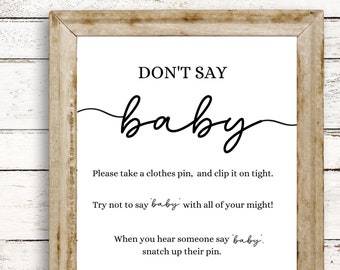 No digas juego de bebé, No digas bebé imprimible, No digas juego de baby shower, DESCARGA INSTANTE, Minimalista, Moderno, Letras a mano