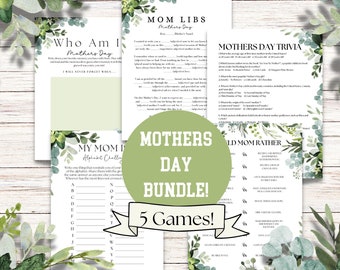 Printable Mother's Day Game Bundle, 5 games, Mothers Day Game, games for kids and adults, Printable Family Party Games, Mothers Day Games