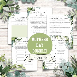 Printable Mother&#39;s Day Game Bundle, 5 games, Mothers Day Game, games for kids and adults, Printable Family Party Games, Mothers Day Games