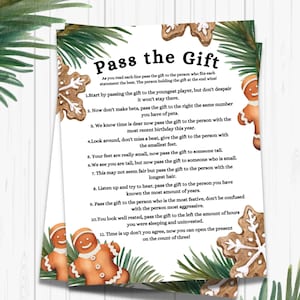 Geef het cadeauspel door, geef het huidige spel door, geef het prijzenspel door, kerstfeestspel, kerstgroepspel afdrukbaar, direct downloaden