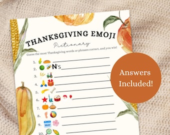 Thanksgiving Emoji Pictionary Game, Thanksgiving Printable Games, Fun Thanksgiving Trivia Game, Friendsgiving Party Games, Turkey Day