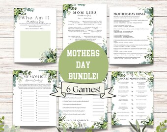 Printable Mother's Day Game Bundle, 6 games, Mothers Day Game, games for kids and adults, Printable Family Party Games, Mothers Day Games