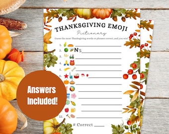 Thanksgiving Emoji Pictionary Game, Thanksgiving Printable Games, Fun Thanksgiving Trivia Game, Friendsgiving Party Games, Turkey Day