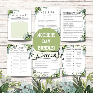 Printable Mother&#39;s Day Game Bundle, 6 games, Mothers Day Game, games for kids and adults, Printable Family Party Games, Mothers Day Games