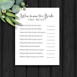 Script Who Knows the Bride Best Game - How Well Do You Know the Bride Card - Printable Sophie Script Bridal Shower Game - Instant Download