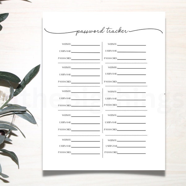 Printable Password Tracker, Password Log and Password Keeper, Journal, Organizer Manager, Instant Download, Minimalist, PDF, PNG