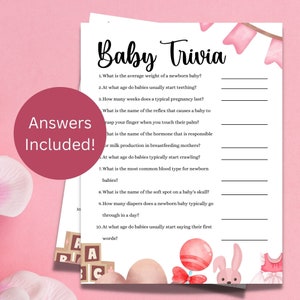 Baby Trivia Game, Baby Shower Trivia, Greenery Baby Shower Games Printable, Baby Shower Party Game Cards, Printable, Instant Download,