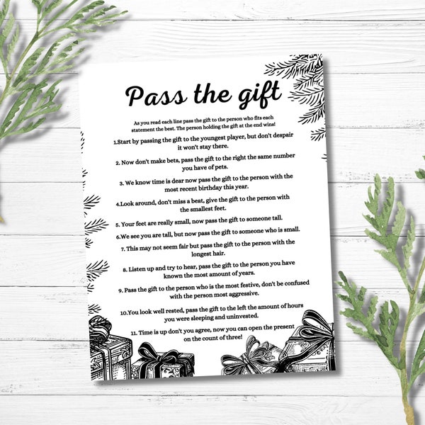 Pass the Gift Game, Pass the Present Game, Pass the Prize Game, Christmas Party Game, Christmas Group Game Printable, Instant Download